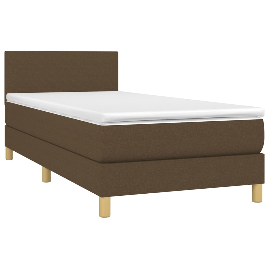 vidaXL Κρεβάτι Boxspring με Στρώμα Σκούρο Καφέ 90x190 εκ. Υφασμάτινο