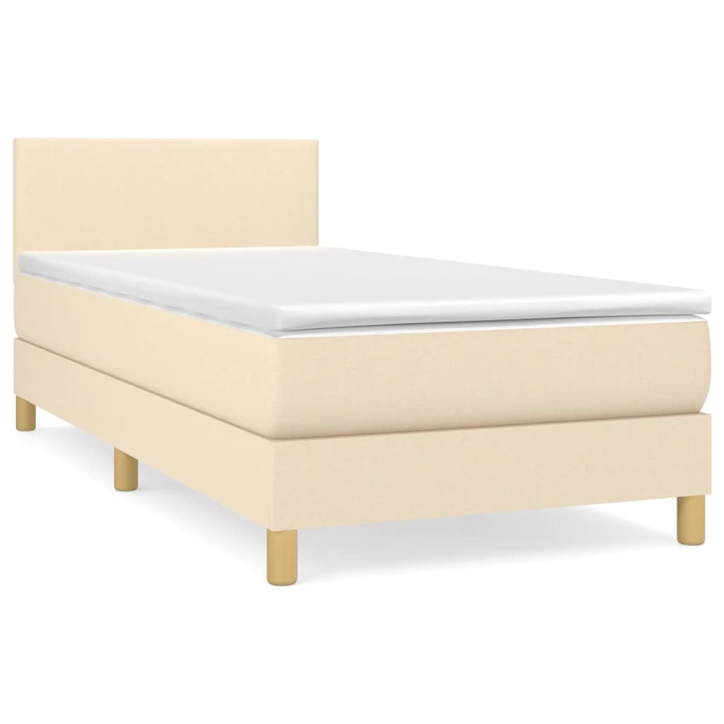 vidaXL Κρεβάτι Boxspring με Στρώμα Κρεμ 90x190 εκ.Υφασμάτινο