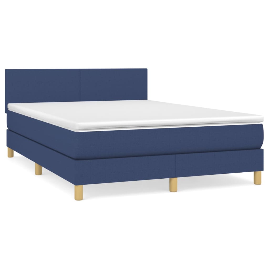 vidaXL Κρεβάτι Boxspring με Στρώμα Μπλε 140x190 εκ. Υφασμάτινο