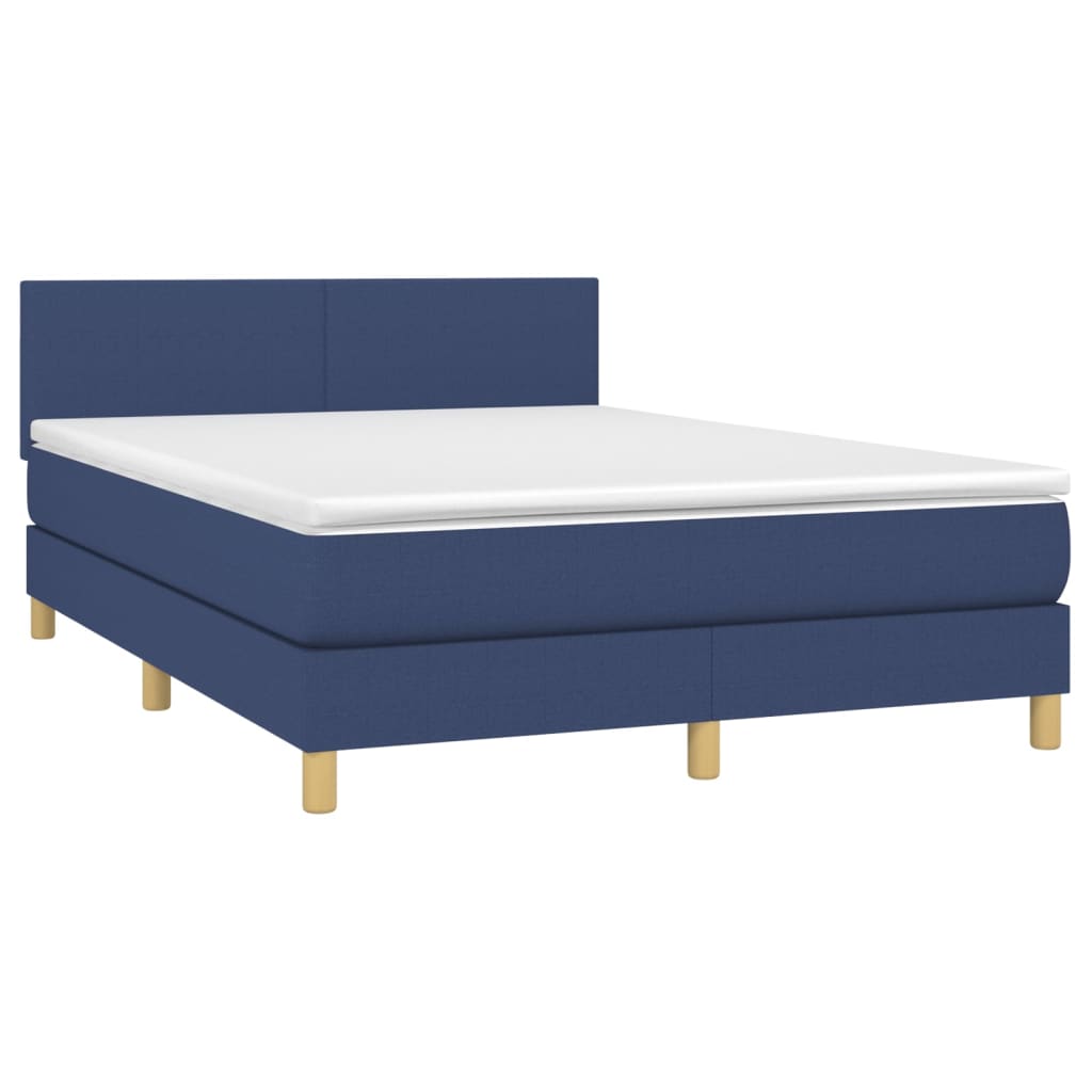 vidaXL Κρεβάτι Boxspring με Στρώμα Μπλε 140x190 εκ. Υφασμάτινο