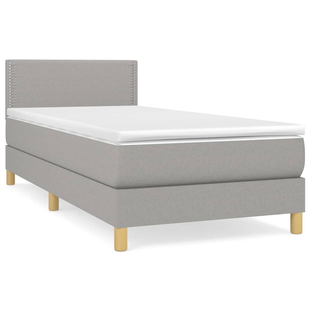 vidaXL Κρεβάτι Boxspring με Στρώμα Ανοιχτό Γκρι 90x190 εκ. Υφασμάτινο