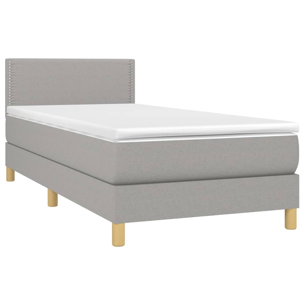 vidaXL Κρεβάτι Boxspring με Στρώμα Ανοιχτό Γκρι 90x190 εκ. Υφασμάτινο