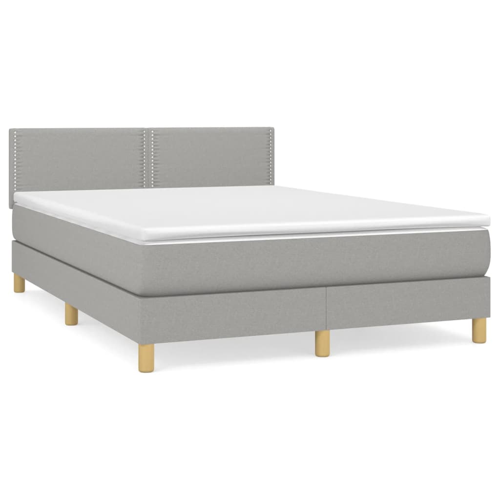 vidaXL Κρεβάτι Boxspring με Στρώμα Ανοιχτό Γκρι 140x190 εκ. Υφασμάτινο