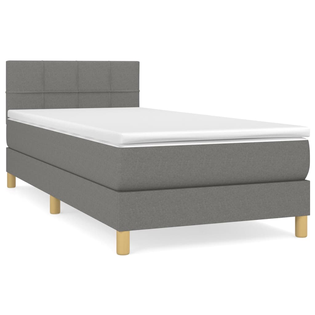 vidaXL Κρεβάτι Boxspring με Στρώμα Σκούρο Γκρι 90x200 εκ. Υφασμάτινο