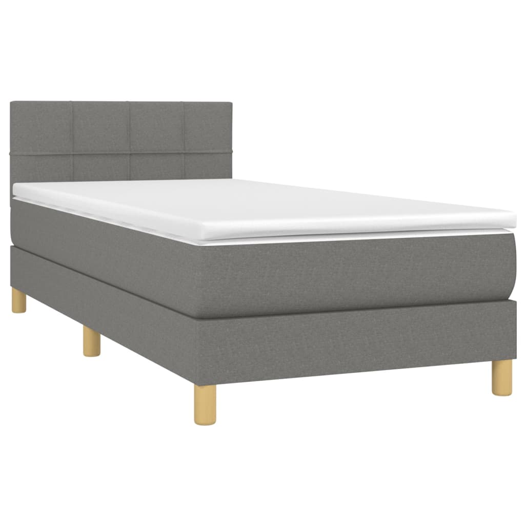 vidaXL Κρεβάτι Boxspring με Στρώμα Σκούρο Γκρι 90x200 εκ. Υφασμάτινο