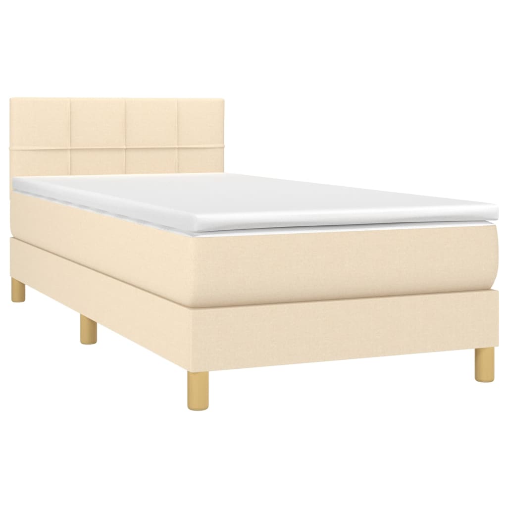 vidaXL Κρεβάτι Boxspring με Στρώμα Κρεμ 100 x 200 εκ. Υφασμάτινο