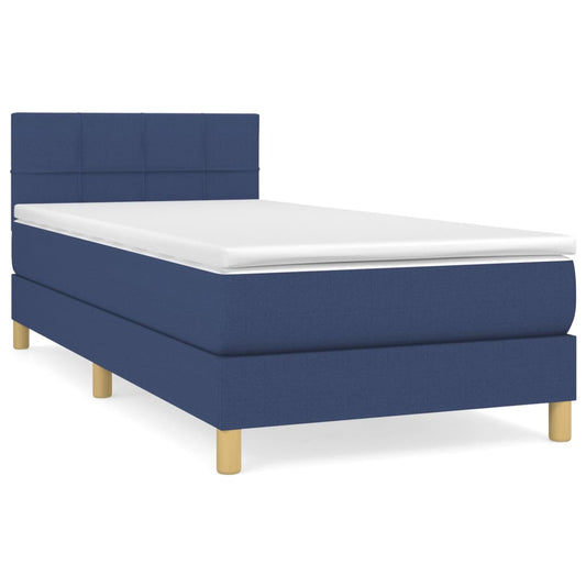 vidaXL Κρεβάτι Boxspring με Στρώμα Μπλε 100 x 200 εκ. Υφασμάτινο