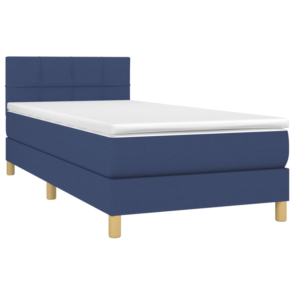 vidaXL Κρεβάτι Boxspring με Στρώμα Μπλε 100 x 200 εκ. Υφασμάτινο