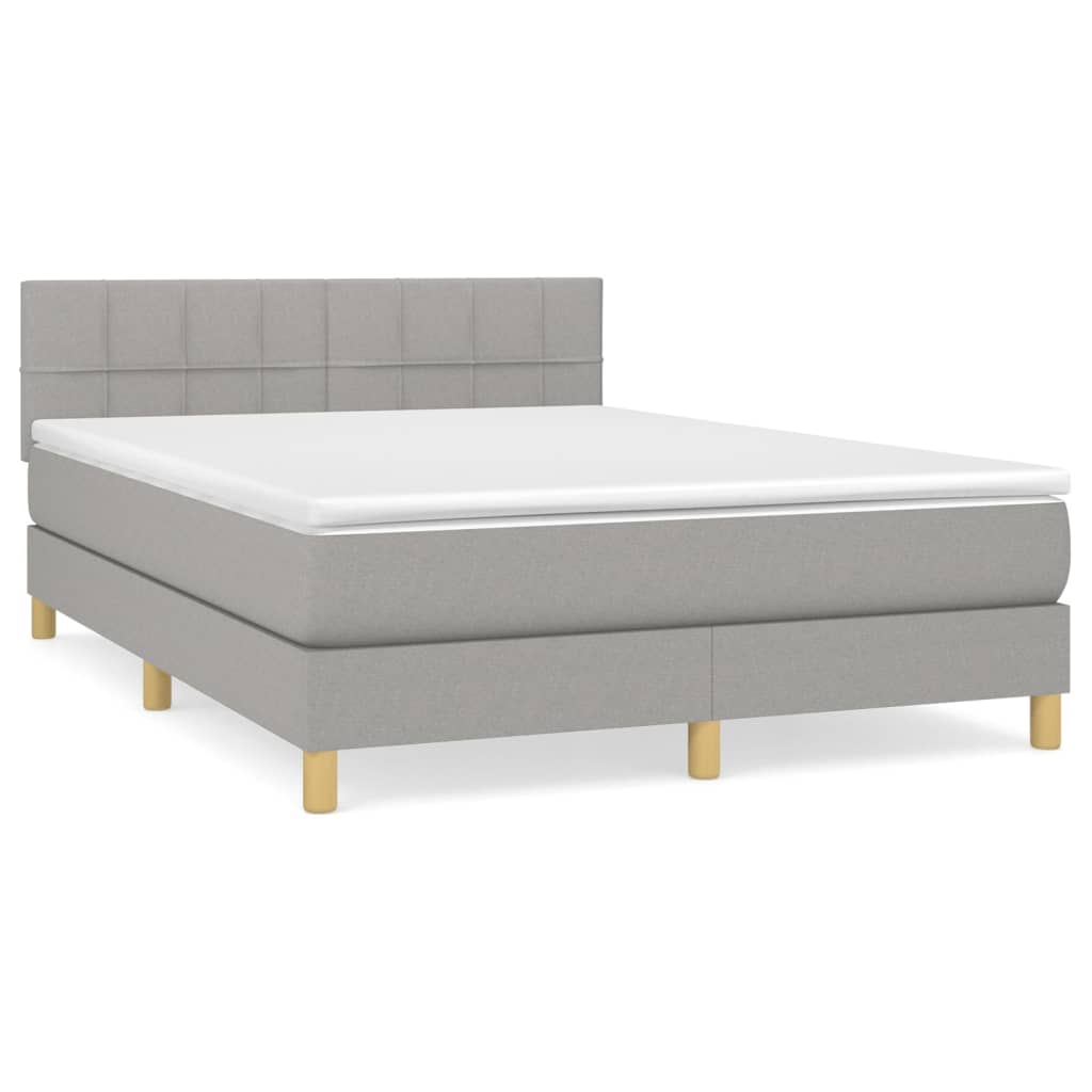 vidaXL Κρεβάτι Boxspring με Στρώμα Ανοιχτό Γκρι 140x190 εκ. Υφασμάτινο