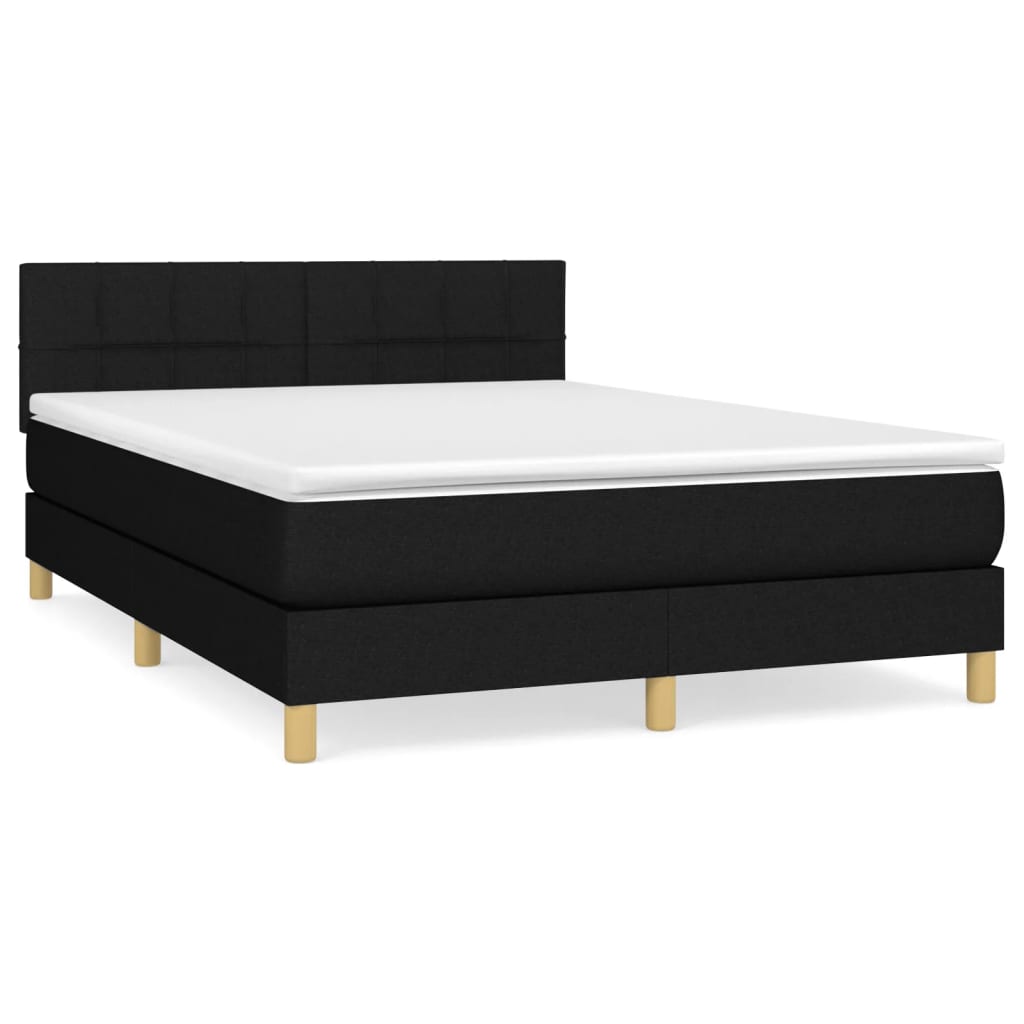 vidaXL Κρεβάτι Boxspring με Στρώμα Μαύρο 140x190 εκ. Υφασμάτινο