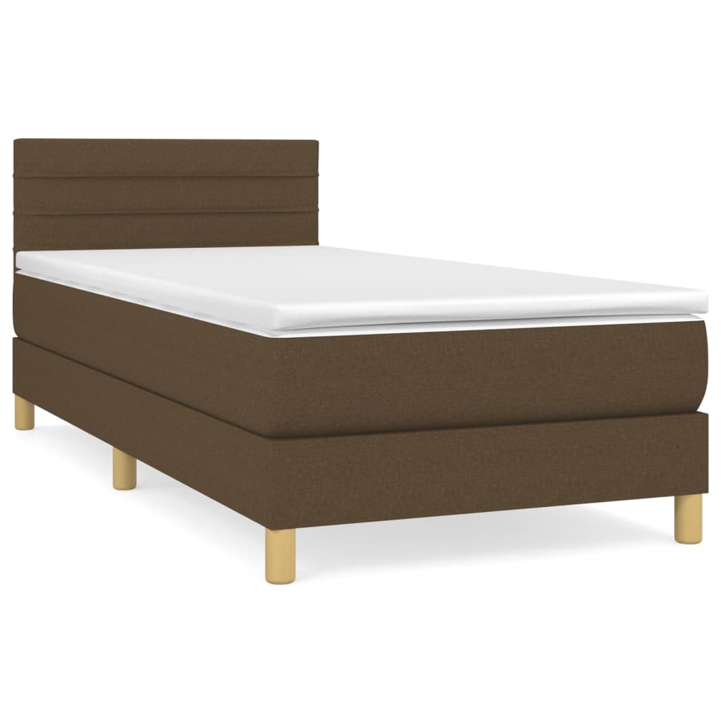 vidaXL Κρεβάτι Boxspring με Στρώμα Σκούρο Καφέ 90x200 εκ. Υφασμάτινο