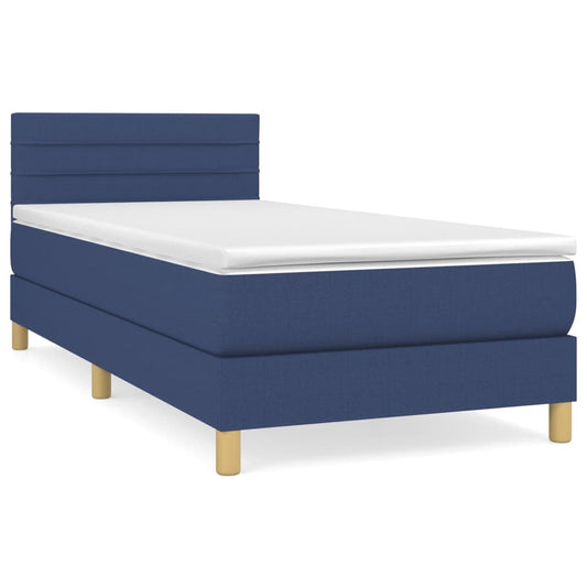 vidaXL Κρεβάτι Boxspring με Στρώμα Μπλε 100 x 200 εκ. Υφασμάτινο
