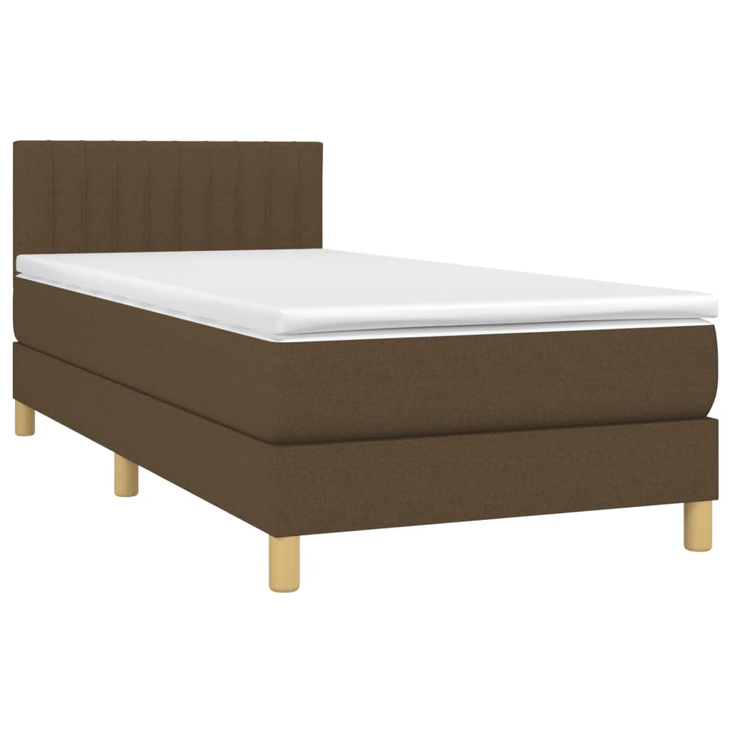 vidaXL Κρεβάτι Boxspring με Στρώμα Σκούρο Καφέ 90x200 εκ. Υφασμάτινο