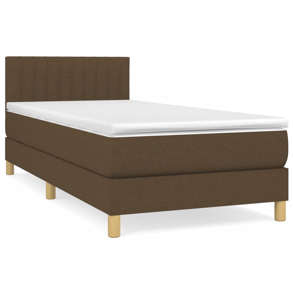 vidaXL Κρεβάτι Boxspring με Στρώμα Σκούρο Καφέ 100x200 εκ. Υφασμάτινο