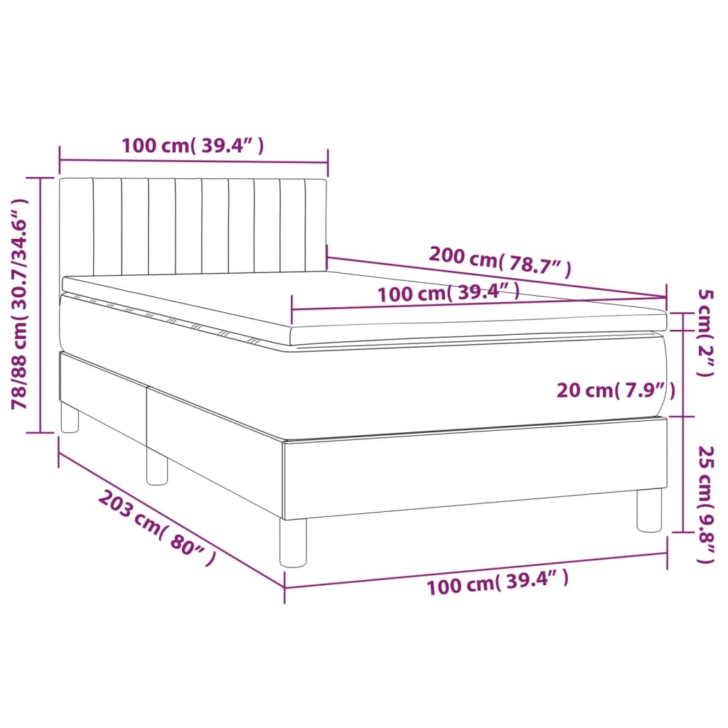 vidaXL Κρεβάτι Boxspring με Στρώμα Κρεμ 100 x 200 εκ. Υφασμάτινο