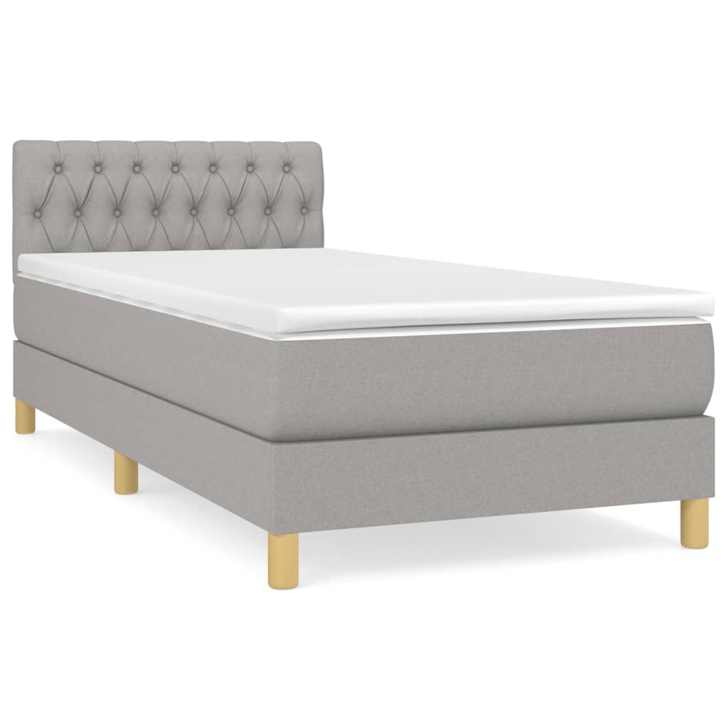 vidaXL Κρεβάτι Boxspring με Στρώμα Ανοιχτό Γκρι 90x190 εκ. Υφασμάτινο