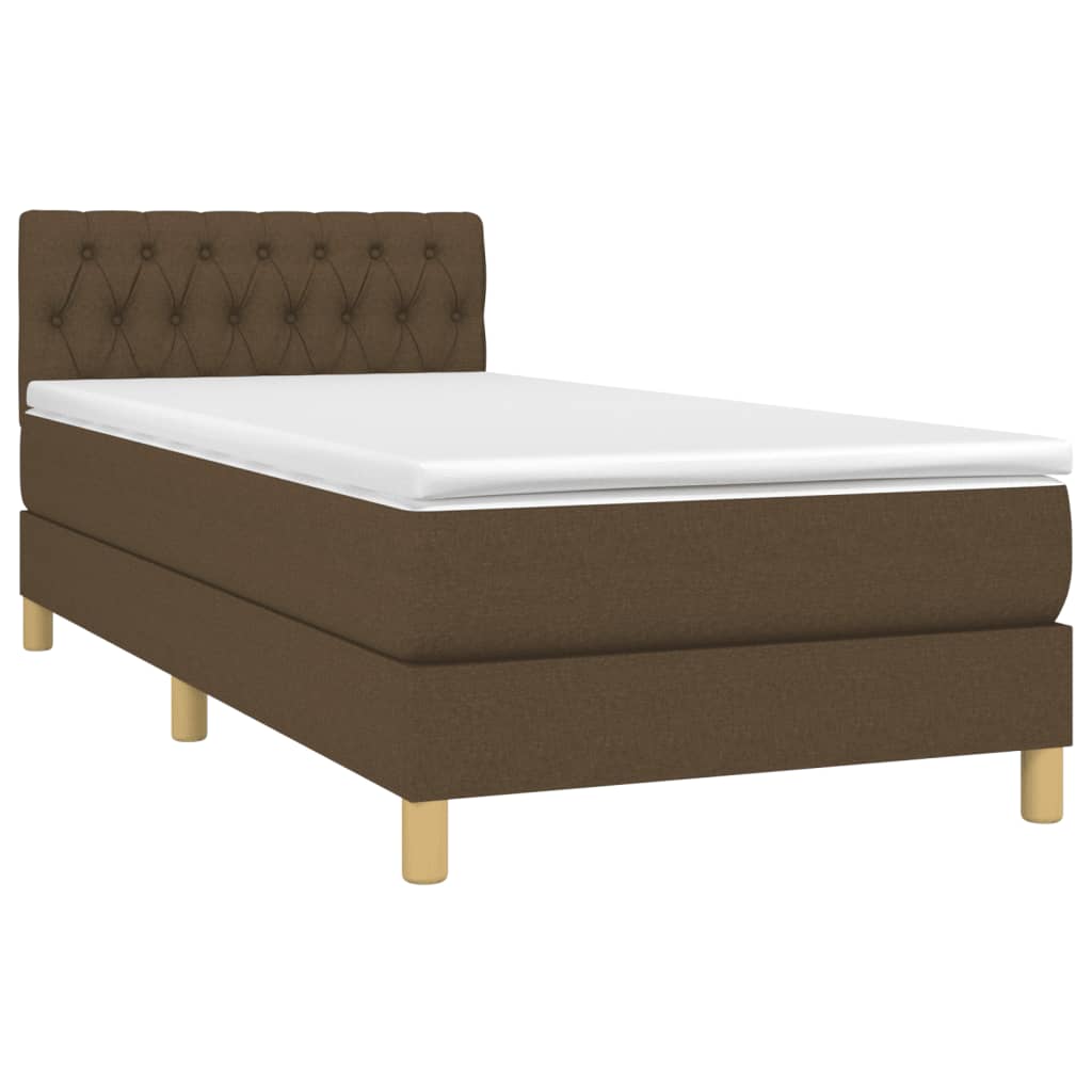 vidaXL Κρεβάτι Boxspring με Στρώμα Σκούρο Καφέ 90x190 εκ. Υφασμάτινο