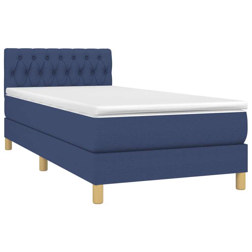 vidaXL Κρεβάτι Boxspring με Στρώμα Μπλε 90x190 εκ.Υφασμάτινο