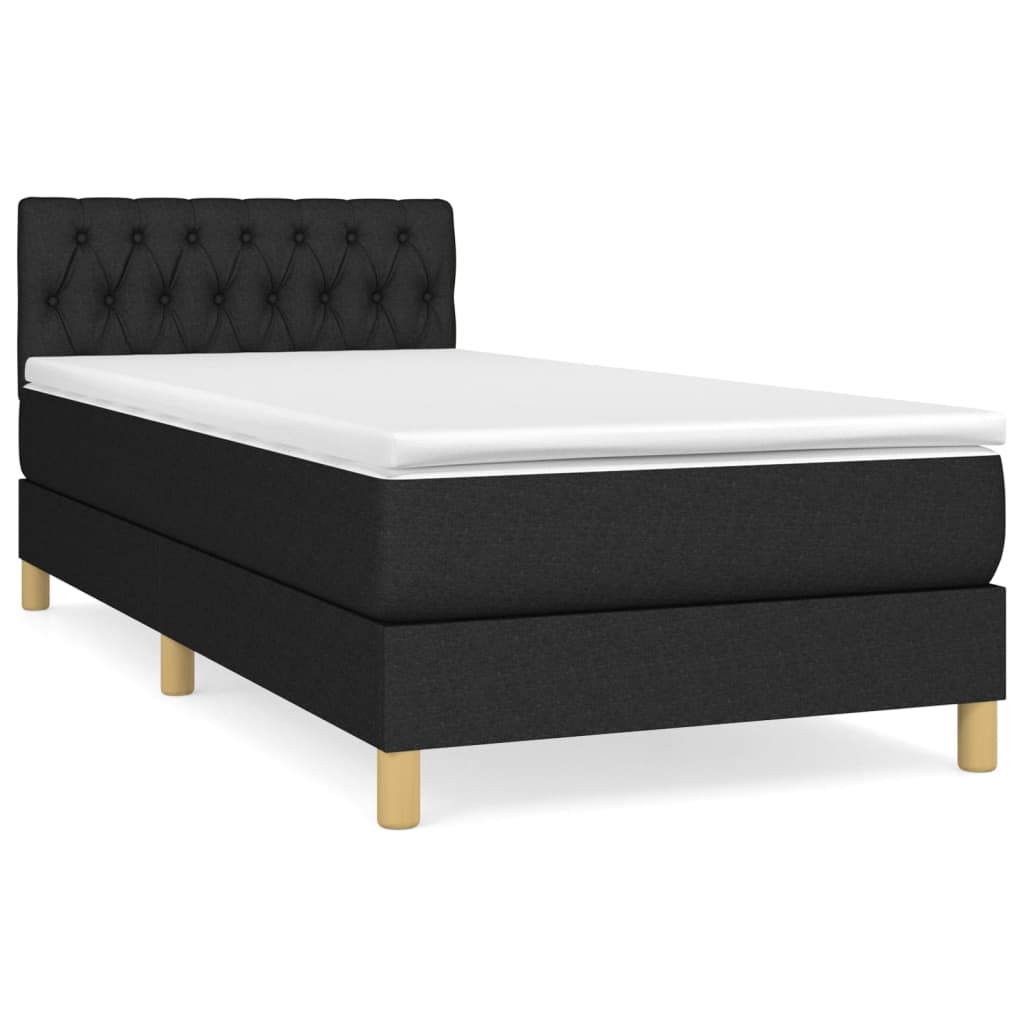 vidaXL Κρεβάτι Boxspring με Στρώμα Μαύρο 90x200 εκ. Υφασμάτινο