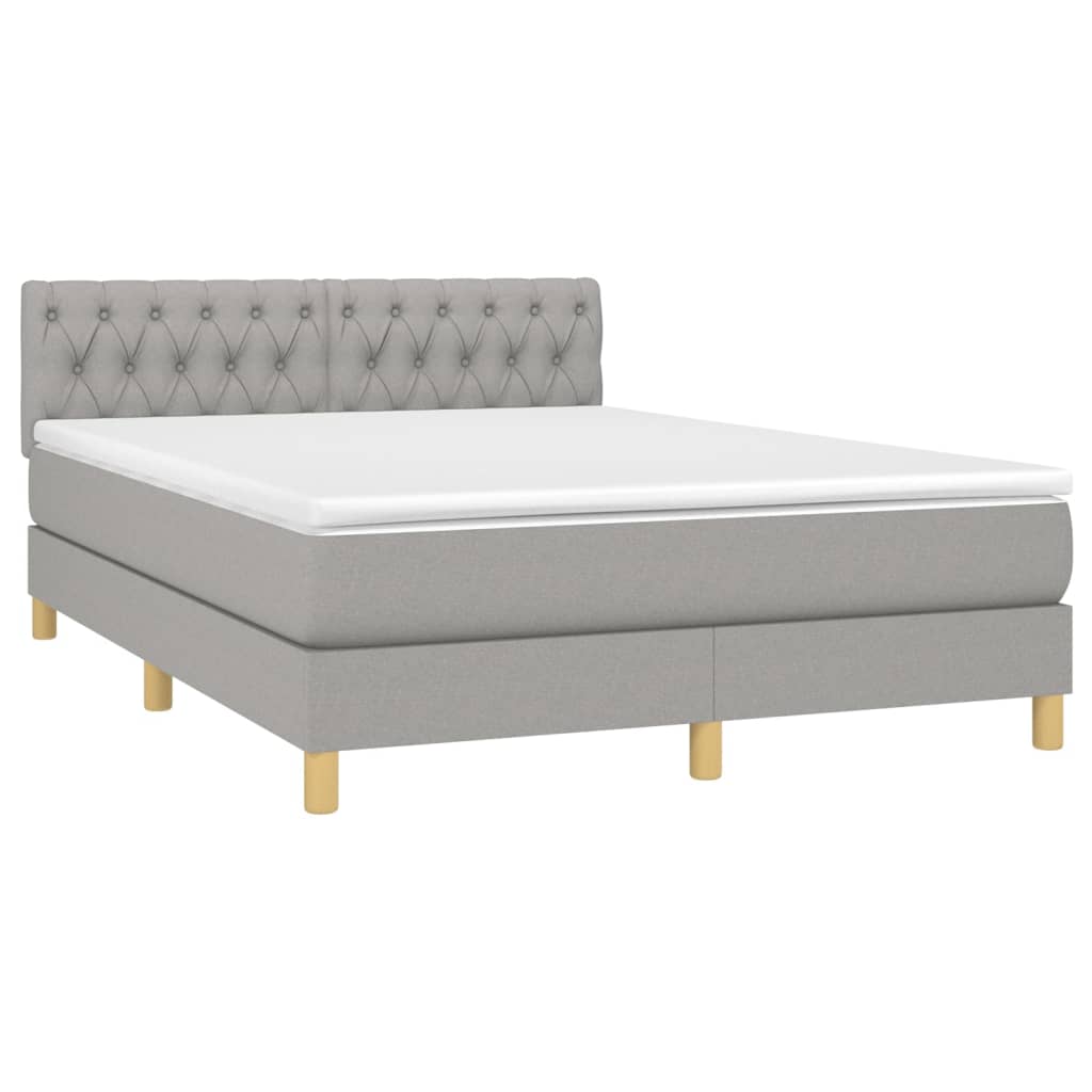 vidaXL Κρεβάτι Boxspring με Στρώμα Ανοιχτό Γκρι 140x190 εκ. Υφασμάτινο