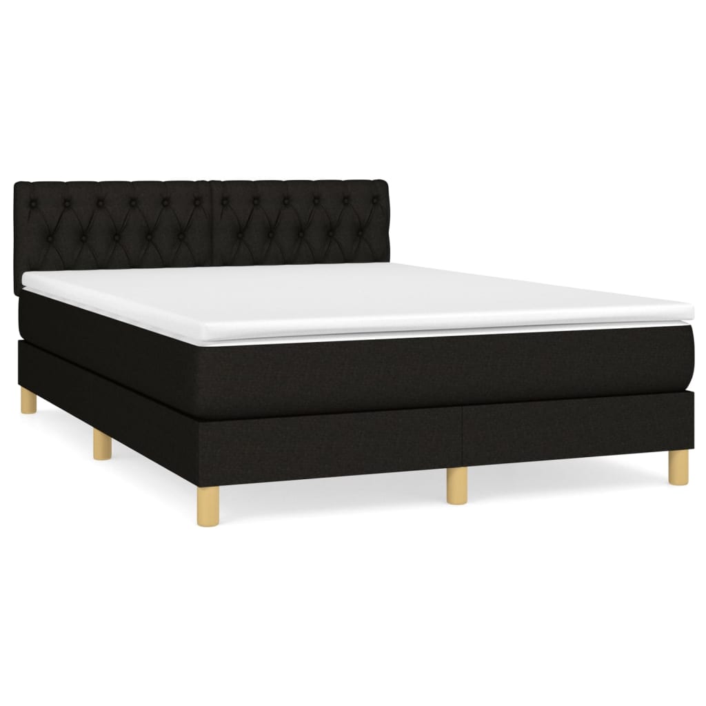vidaXL Κρεβάτι Boxspring με Στρώμα Μαύρο 140x190 εκ. Υφασμάτινο