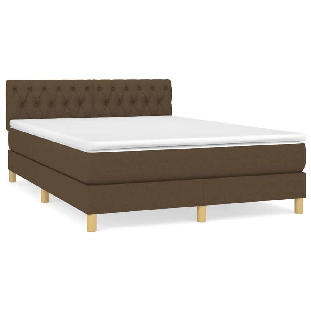vidaXL Κρεβάτι Boxspring με Στρώμα Σκούρο Καφέ 140x190 εκ. Υφασμάτινο