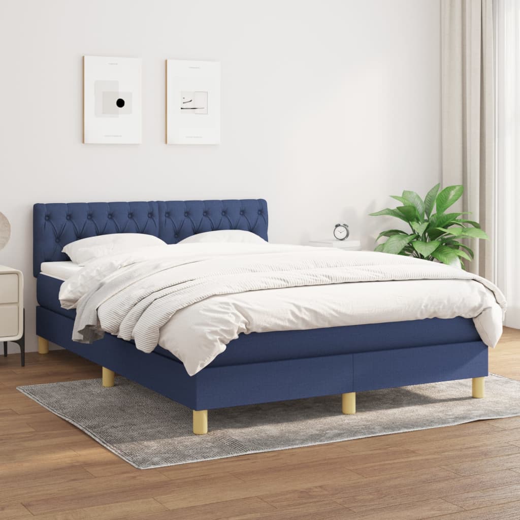 vidaXL Κρεβάτι Boxspring με Στρώμα Μπλε 140x190 εκ. Υφασμάτινο