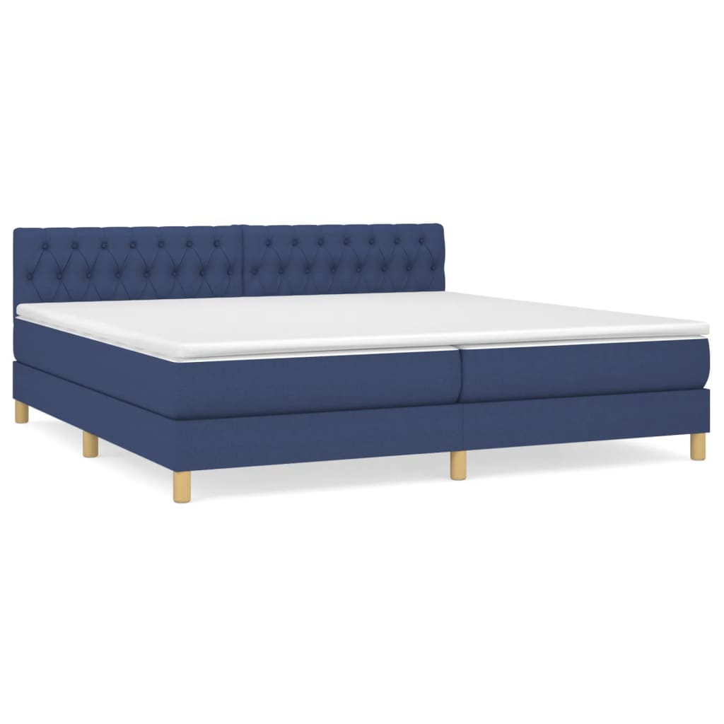 vidaXL Κρεβάτι Boxspring με Στρώμα Μπλε 200x200 εκ. Υφασμάτινο