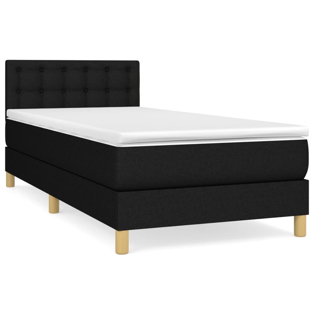 vidaXL Κρεβάτι Boxspring με Στρώμα Μαύρο 90x190 εκ.Υφασμάτινο