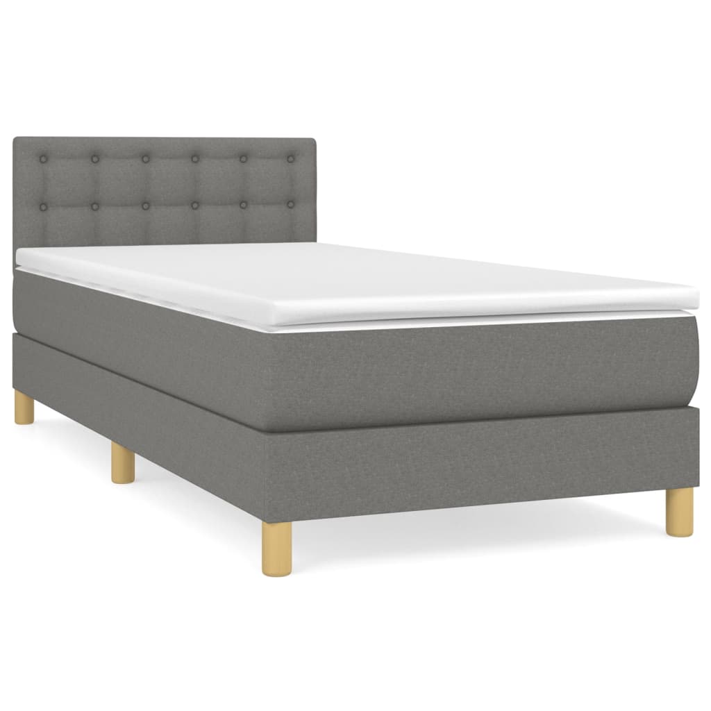 vidaXL Κρεβάτι Boxspring με Στρώμα Σκούρο Γκρι 90x200 εκ. Υφασμάτινο