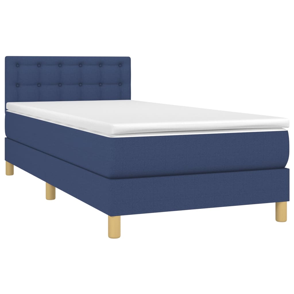 vidaXL Κρεβάτι Boxspring με Στρώμα Μπλε 100 x 200 εκ. Υφασμάτινο