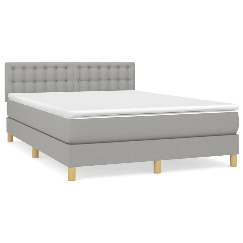 vidaXL Κρεβάτι Boxspring με Στρώμα Ανοιχτό Γκρι 140x190 εκ. Υφασμάτινο