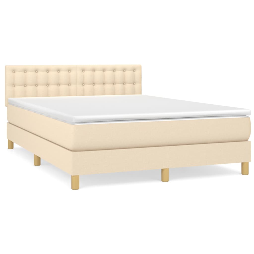vidaXL Κρεβάτι Boxspring με Στρώμα Κρεμ 140x200 εκ. Υφασμάτινο