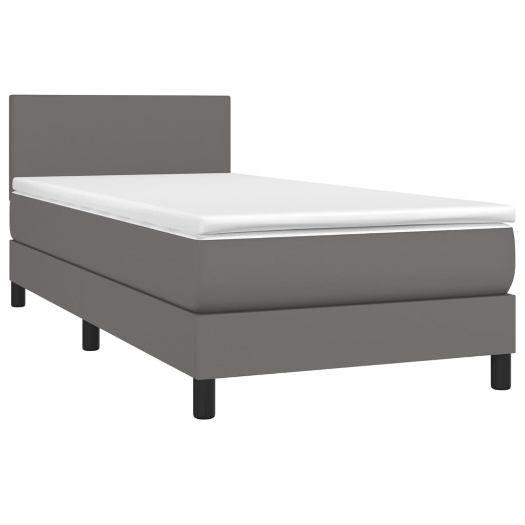 vidaXL Κρεβάτι Boxspring με Στρώμα Γκρι 90x190 εκ. από Συνθετικό Δέρμα