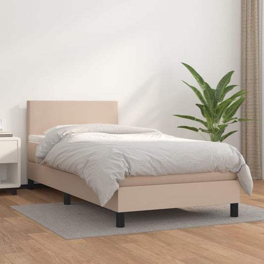 vidaXL Κρεβάτι Boxspring με Στρώμα Καπουτσίνο 90x190εκ.από Συνθ. Δέρμα