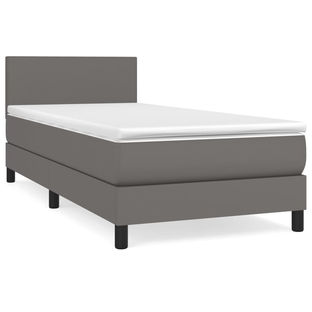 vidaXL Κρεβάτι Boxspring με Στρώμα Γκρι 90x200 εκ. από Συνθετικό Δέρμα