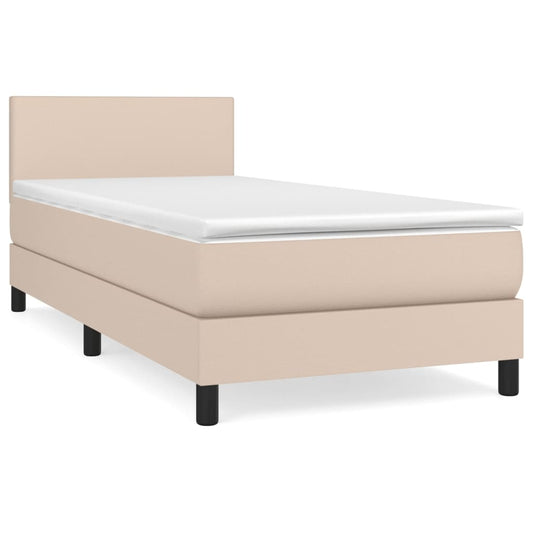 vidaXL Κρεβάτι Boxspring με Στρώμα Καπουτσίνο 90x200εκ.από Συνθ. Δέρμα