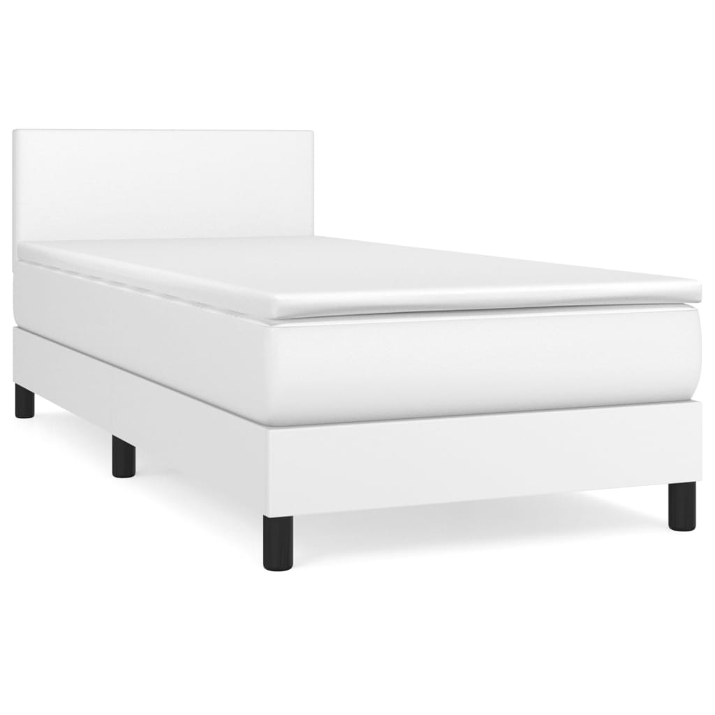 vidaXL Κρεβάτι Boxspring με Στρώμα Λευκό 100x200εκ.από Συνθετικό Δέρμα