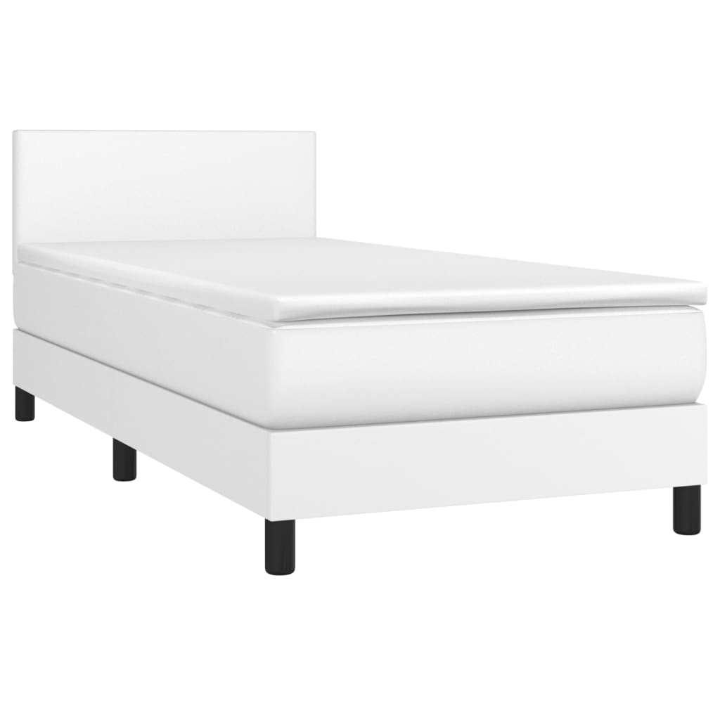 vidaXL Κρεβάτι Boxspring με Στρώμα Λευκό 100x200εκ.από Συνθετικό Δέρμα