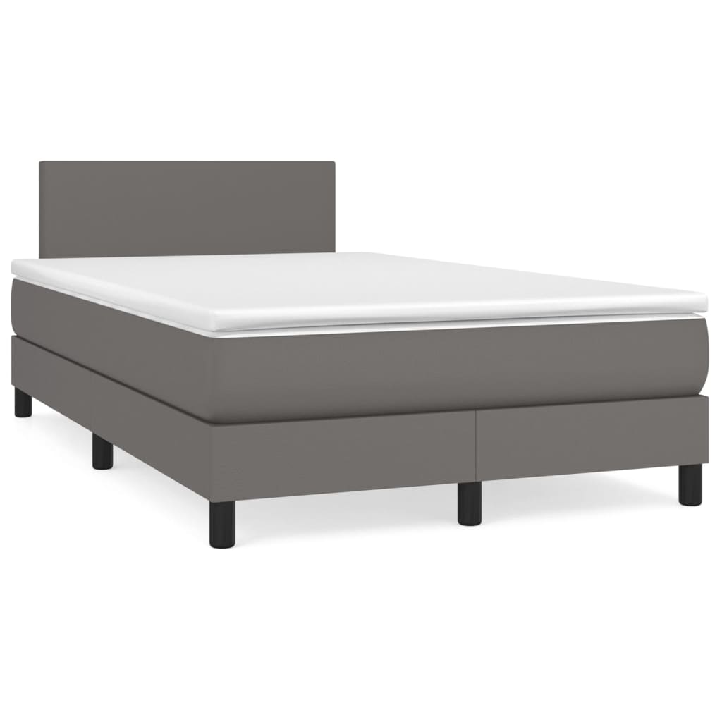 vidaXL Κρεβάτι Boxspring με Στρώμα Γκρι 120x200εκ. από Συνθετικό Δέρμα