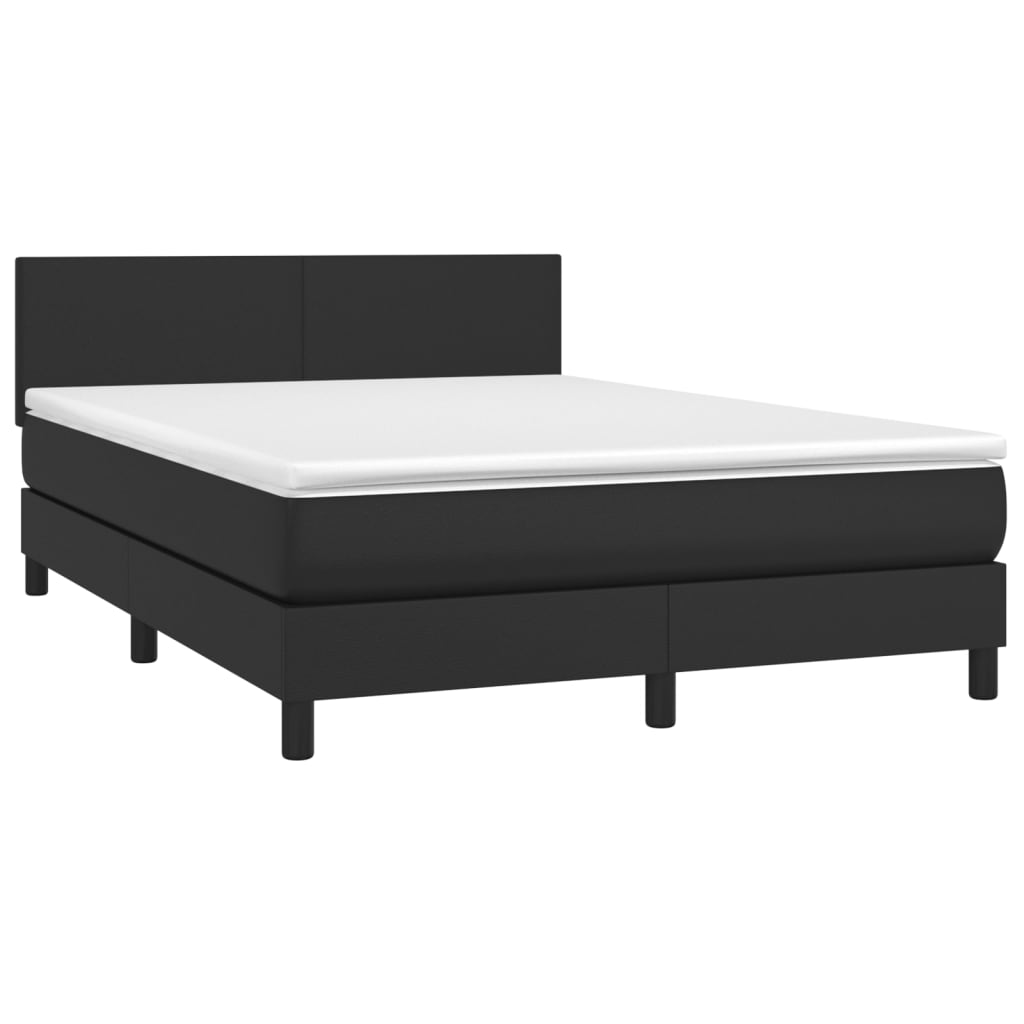 vidaXL Κρεβάτι Boxspring με Στρώμα Μαύρο 140x190εκ.από Συνθετικό Δέρμα
