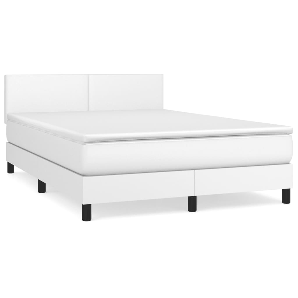 vidaXL Κρεβάτι Boxspring με Στρώμα Λευκό 140x190εκ.από Συνθετικό Δέρμα