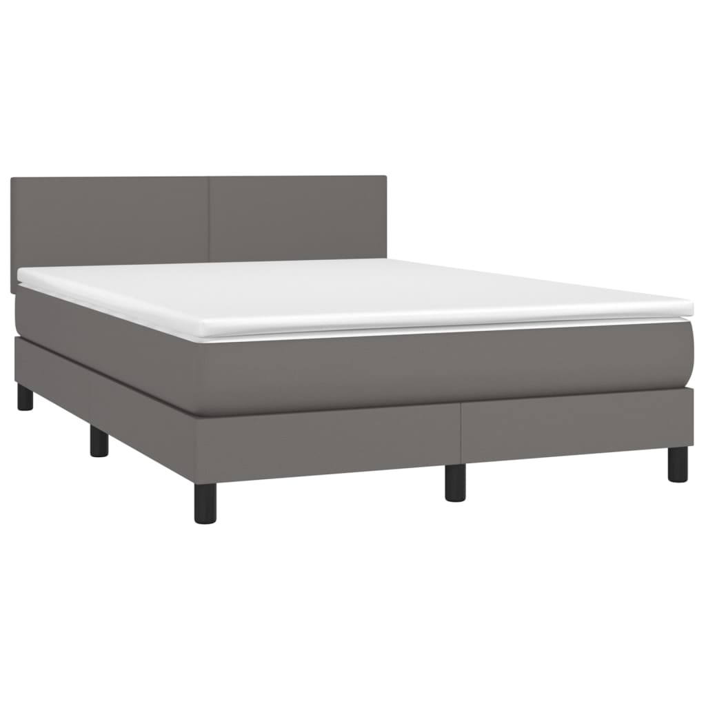 vidaXL Κρεβάτι Boxspring με Στρώμα Γκρι 140x190εκ. από Συνθετικό Δέρμα