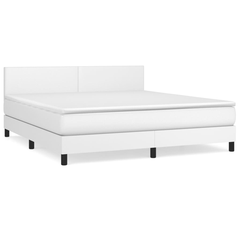 vidaXL Κρεβάτι Boxspring με Στρώμα Λευκό 160x200εκ.από Συνθετικό Δέρμα