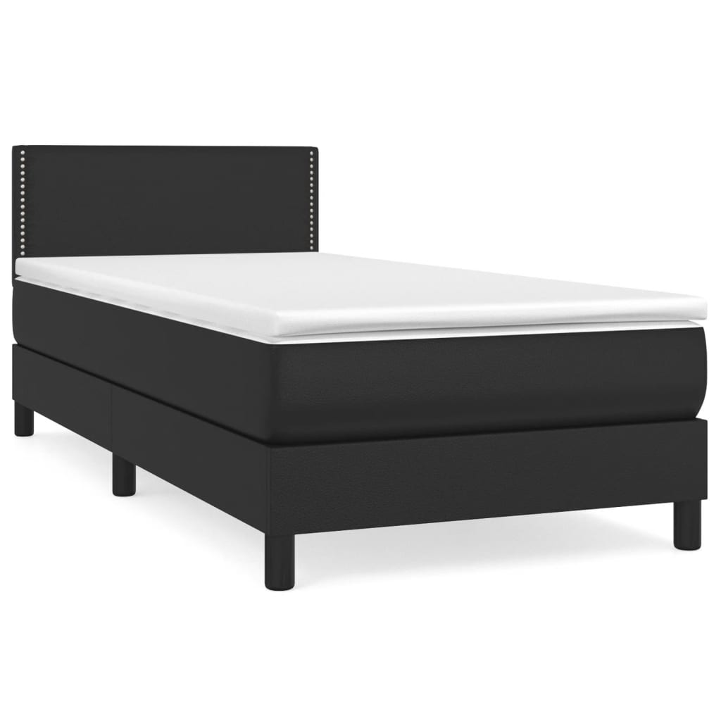 vidaXL Κρεβάτι Boxspring με Στρώμα Μαύρο 100x200εκ.από Συνθετικό Δέρμα