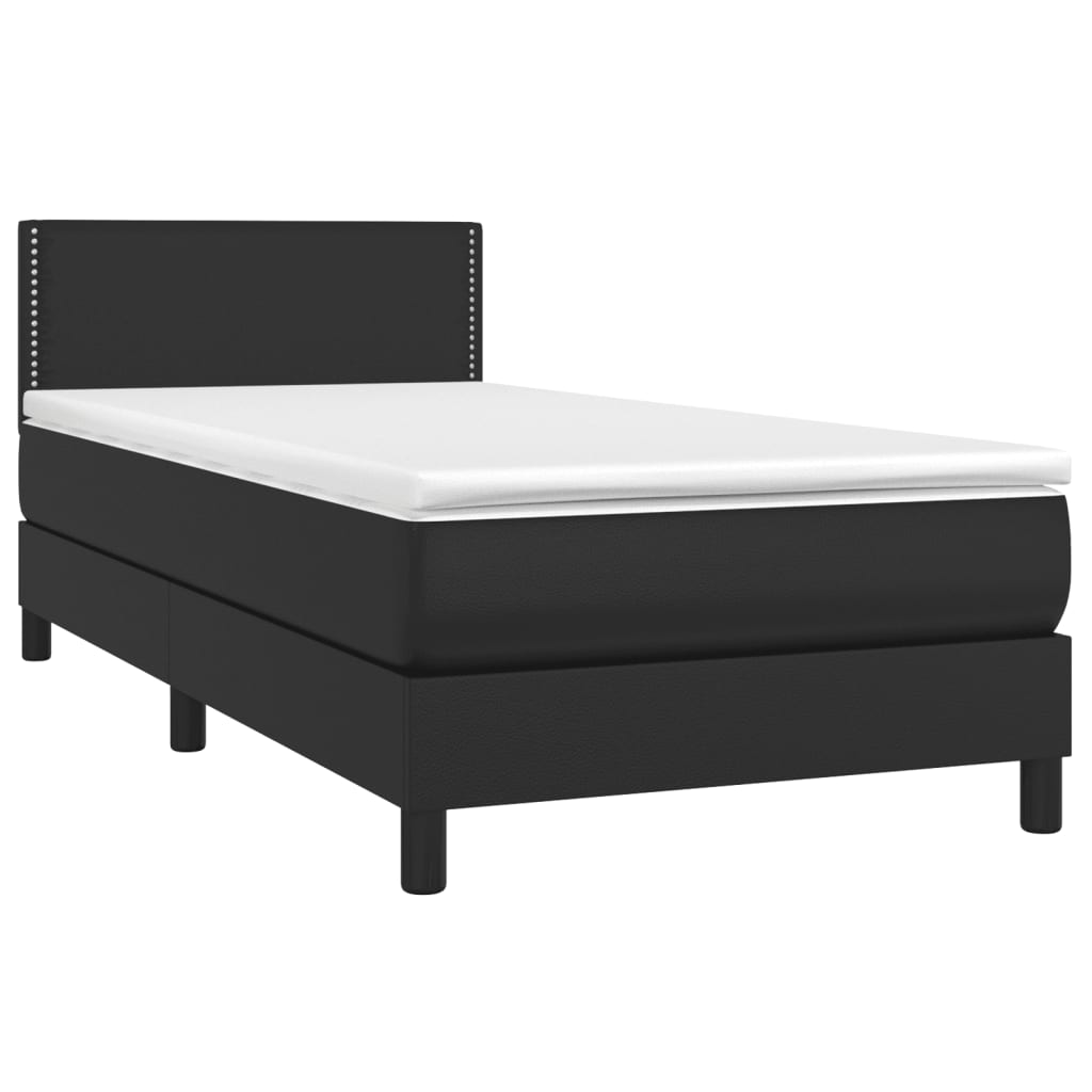 vidaXL Κρεβάτι Boxspring με Στρώμα Μαύρο 100x200εκ.από Συνθετικό Δέρμα