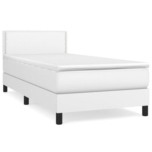 vidaXL Κρεβάτι Boxspring με Στρώμα Λευκό 100x200εκ.από Συνθετικό Δέρμα