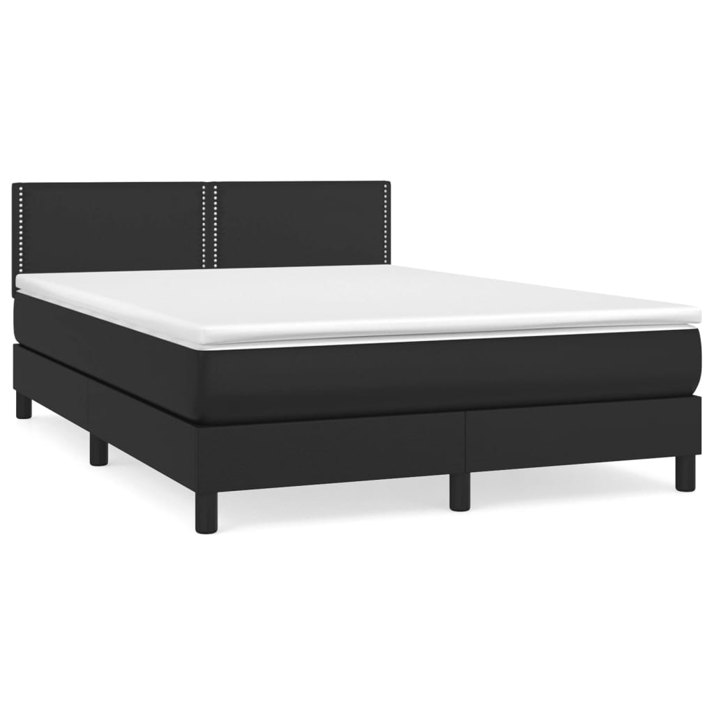 vidaXL Κρεβάτι Boxspring με Στρώμα Μαύρο 140x190εκ.από Συνθετικό Δέρμα