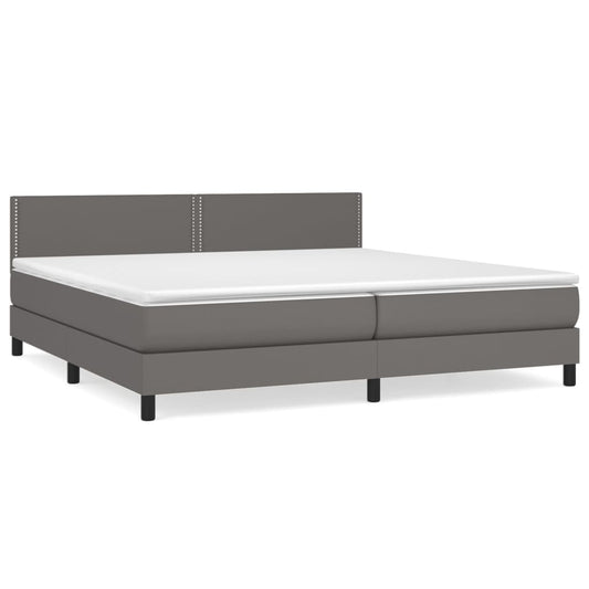 vidaXL Κρεβάτι Boxspring με Στρώμα Γκρι 200x200 εκ. Συνθετικό Δέρμα