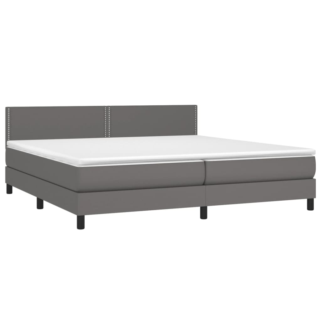 vidaXL Κρεβάτι Boxspring με Στρώμα Γκρι 200x200 εκ. Συνθετικό Δέρμα